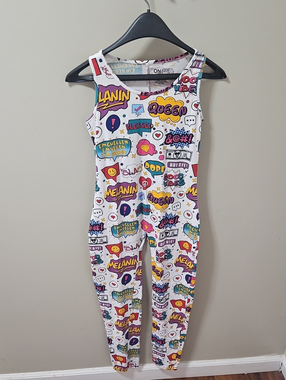 On Fire White Girls' Multicolor Graphic Tank One-Piece Footie